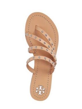 Tory Burch Patos Nude/Tan Studded Multi-Strap Slide Sandal